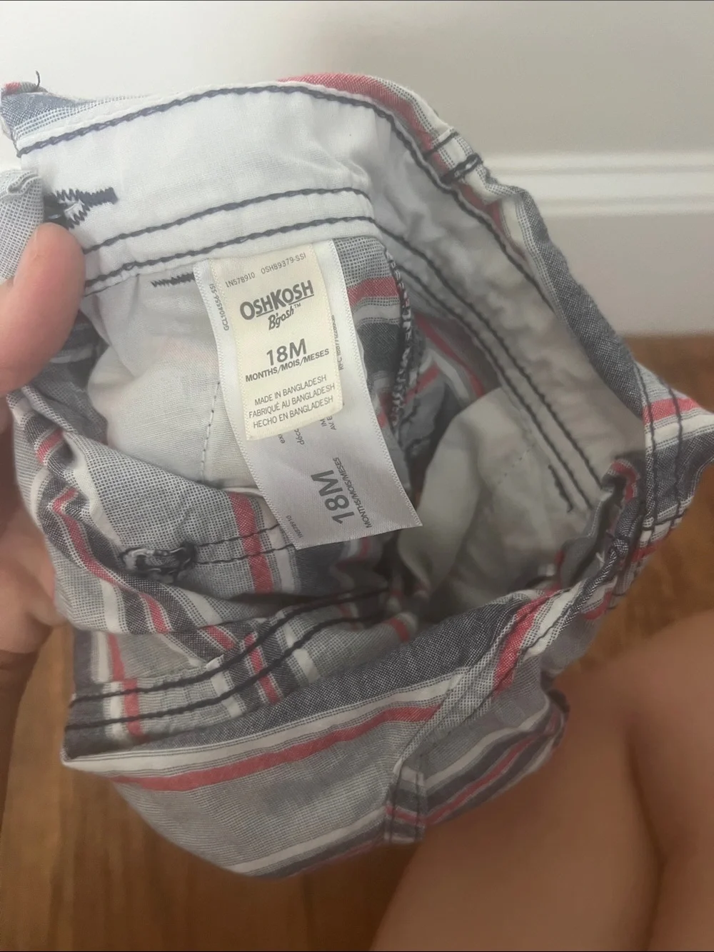 OshKosh B'gosh Gray, Red & White Striped Toddler Overalls Shorts 18month